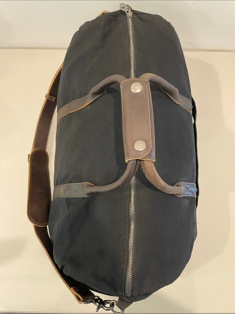 Double Oak Essentials Weekender Duffel 40L Black Canvas Leather Travel Bag